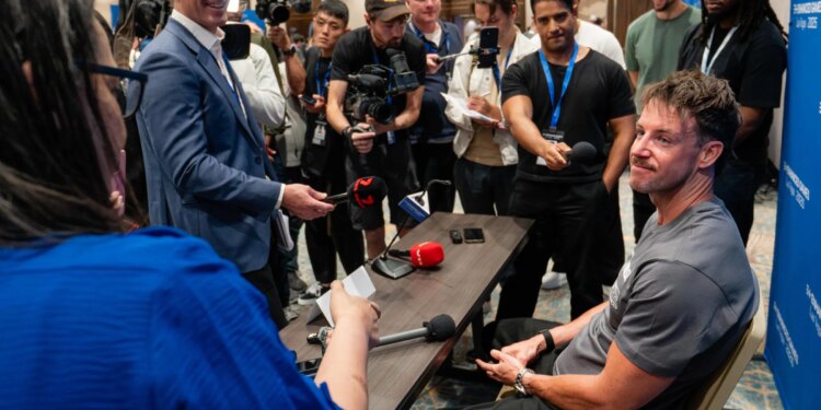 James Magnussen had some choice words for press at a media scrum before the Enhanced Games.