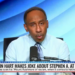Stephen A. Smith speaking on "Straight Shooter with Stephen A." on SiriusXM, with a headline "Kevin Hart Makes Joke About Stephen A. at Roast".