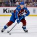 Apr 21, 2026; Denver, Colorado, USA; Colorado Avalanche center Nathan MacKinnon (29) controls the puck in the second period against the Los Angeles Kings in game two of the first round of the 2026 Stanley Cup Playoffs at Ball Arena. Mandatory Credit: Isaiah J. Downing-Imagn Images