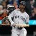 Jazz Chisholm Jr. reacts after striking out in the ninth inning of the Yankees' loss to the Orioles on May 11, 2026 in Baltimore.