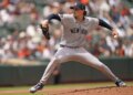 Max Fried throws a pitch during the Yankees' loss to the Orioles on May 13, 2026 in Baltimore.