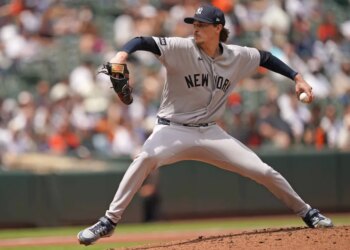 Max Fried throws a pitch during the Yankees' loss to the Orioles on May 13, 2026 in Baltimore.
