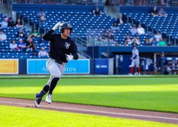 Anthony Volpe playing for the Scranton/Wilkes-Barre RailRiders during a game against the Worcester Red Sox.