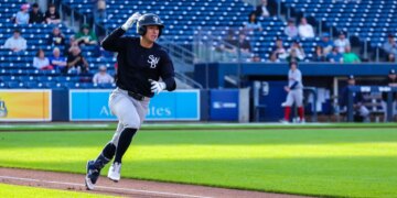 Anthony Volpe playing for the Scranton/Wilkes-Barre RailRiders during a game against the Worcester Red Sox.