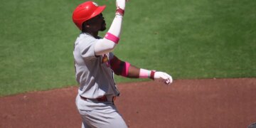 Jordan Walker celebrates his two-run home run.