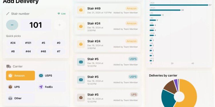 Three screenshots of an app, showing the specific location of various deliveries.