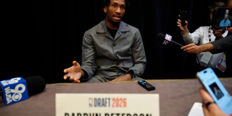 Darryn Peterson speaks at the 2026 NBA Draft Prospect Availability.