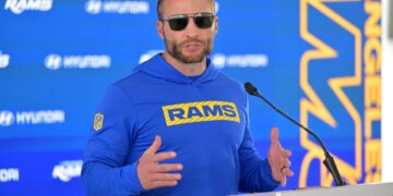 Los Angeles Rams head coach Sean McVay at a news conference.