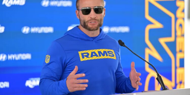 Los Angeles Rams head coach Sean McVay at a news conference.
