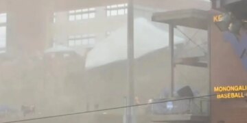 5 injured after ferocious winds rip through WVU baseball game, sending tents airborne