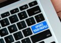 Laptop keyboard with update your profile button