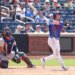 New York Mets center fielder A.J. Ewing (9) after hitting a solo home run.