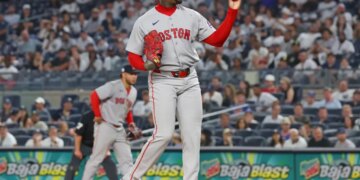 Aroldis Chapman (44) dominates during the ninth inning when the New York Yankees played the Boston Red Sox Friday, June 5, 2026 at Yankee Stadium in the Bronx, NY.