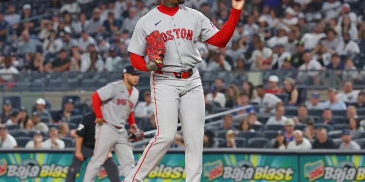 Aroldis Chapman (44) dominates during the ninth inning when the New York Yankees played the Boston Red Sox Friday, June 5, 2026 at Yankee Stadium in the Bronx, NY.