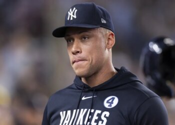Aaron Judge looks on during the Yankees' loss to the Guardians on June 2, 2026 at the Stadium.