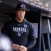 New York Yankees right fielder Aaron Judge in the dugout.