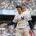 New York Yankees shortstop Anthony Volpe reacts after being picked off first base.