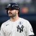 New York Yankees catcher Austin Wells (28) reacts during the fourth inning against the Cleveland Guardians at Yankee Stadium.