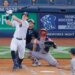 New York Yankees first baseman Ben Rice hitting a solo home run.