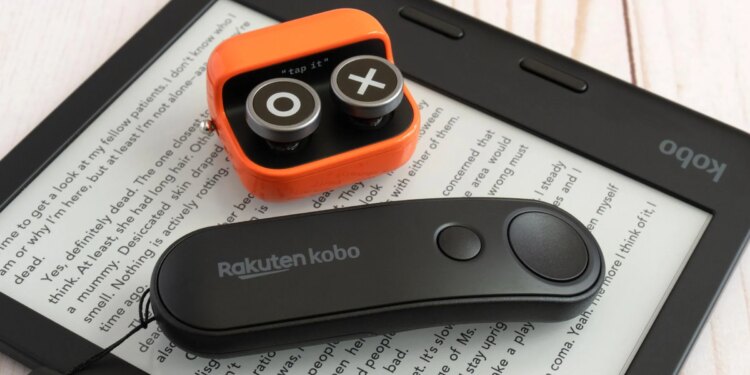 The Boox Tappy next to the Kobo Remote on a Kobo e-reader.