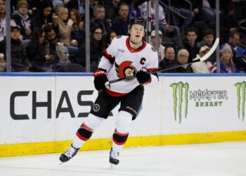Ottawa Senators left wing Brady Tkachuk on the ice during the second period at Madison Square Garden.