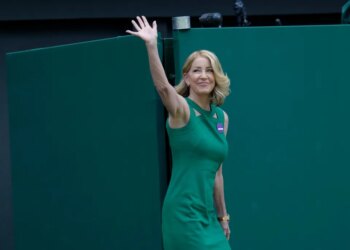 Former Wimbledon singles champion Chris Evert waves as she arrives for a 100 years of Centre Court celebration on day seven of the Wimbledon tennis championships in London, on July 3, 2022.