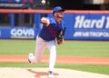 Christian Scott (45) pitches in the first inning when the New York Mets played the St. Louis Cardinals Thursday, June 11, 2026