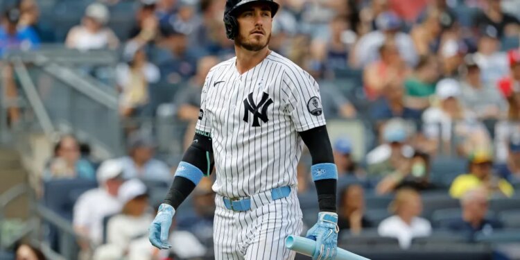 New York Yankees left fielder Cody Bellinger reacting after striking out during the 5th inning against the Cincinnati Reds.