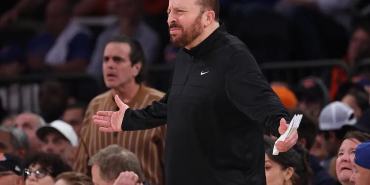 New York Knicks coach Tom Thibodeau on the sidelines.