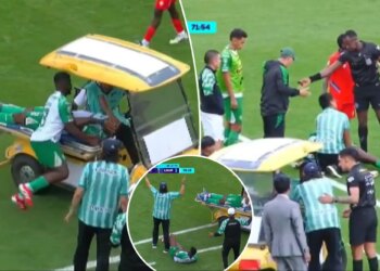 Ecuadorian soccer player collides with medical cart carrying injured teammate in bizarre scene