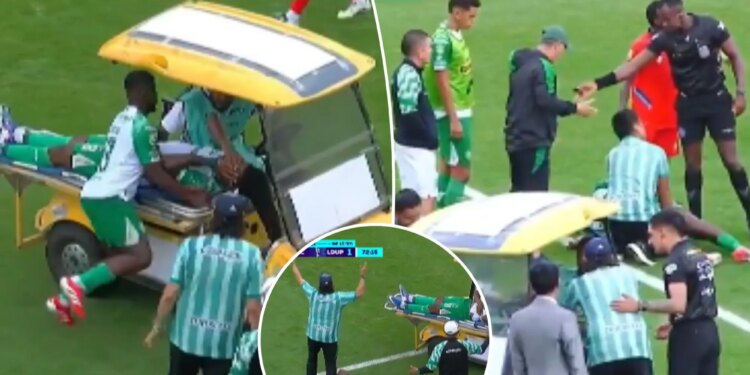 Ecuadorian soccer player collides with medical cart carrying injured teammate in bizarre scene