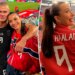 Erling Haaland’s girlfriend Isabel wears custom Norway jacket France World Cup game