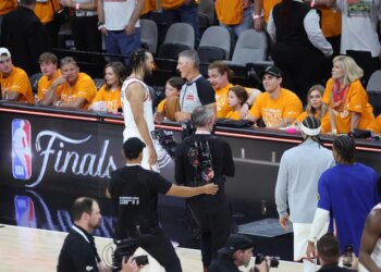 A fan accused of verbally harassing Knicks guard Jalen Brunson on Wednesday has been banned from sitting courtside for the rest of the NBA Finals.