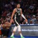 Giannis Antetokounmpo of the Milwaukee Bucks walks to the bench during the fourth quarter.