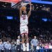 Andrew Wiggins #22 of the Miami Heat slams the ball during the second half at Barclays Center.