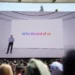 Photo from 2024 WWDC keynote featuring a tagline that reads “AI for the rest of us”