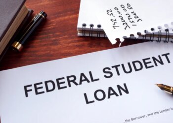 Federal student loan form on a table.