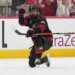 Seth Jarvis celebrates after scoring the game-winning goal in the Hurricanes' win over Golden Knights in Game 2 of the Stanley Cup Finals on June 4, 2026 in Raleigh, N.C.