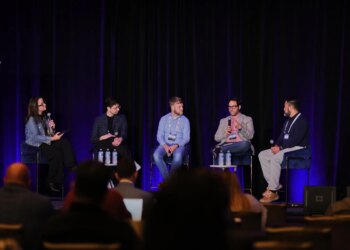 A panel at Unify hosted by Jennifer Pattison Tuohy featuring representatives from Google, Samsung, Homey/LG, and CableLabs. Here, Daniel Moneta of Samsung answers a question about Samsung appliances not being part of Matter, saying they are focused on offering a great first-party experience through SmartThings.