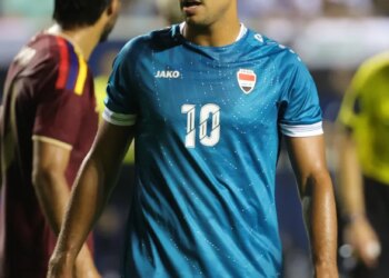 Jun 9, 2026; Bridgeview, Illinois, USA; Iraq forward Mohanad Ali (10) during the second half at SeatGeek Stadium. Mandatory Credit: Mike Dinovo-Imagn Images