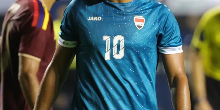 Jun 9, 2026; Bridgeview, Illinois, USA; Iraq forward Mohanad Ali (10) during the second half at SeatGeek Stadium. Mandatory Credit: Mike Dinovo-Imagn Images