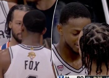 Jalen Brunson gets nose-to-nose with Spurs veteran in heated Game 2 scene