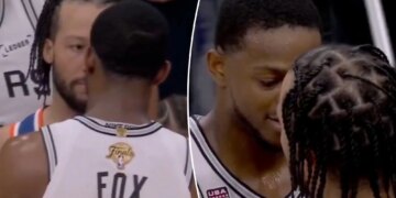 Jalen Brunson gets nose-to-nose with Spurs veteran in heated Game 2 scene