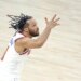 Knicks guard Jalen Brunson celebrates hitting a 3-pointer against the Spurs during Game 1 of the NBA Finals on June 3, 2026.