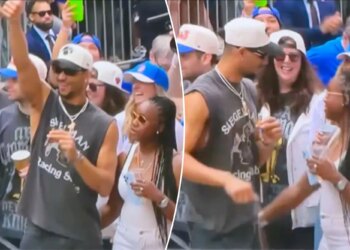 Josh Hart's wife touches his behind in viral Knicks parade moment