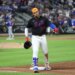 New York Mets left fielder Juan Soto #22 reacts after grounding out with the bases loaded at Citi Field.
