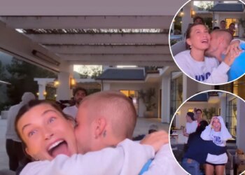 Justin Bieber kisses wife Hailey in celebration of long awaited Knicks title