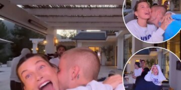 Justin Bieber kisses wife Hailey in celebration of long awaited Knicks title