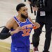 Karl-Anthony Towns celebrates the Knicks' Game 2 win over the Spurs on June 5, 2026.