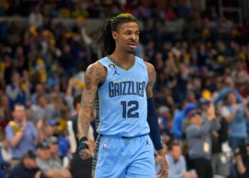 Ja Morant in his Memphis Grizzlies jersey.